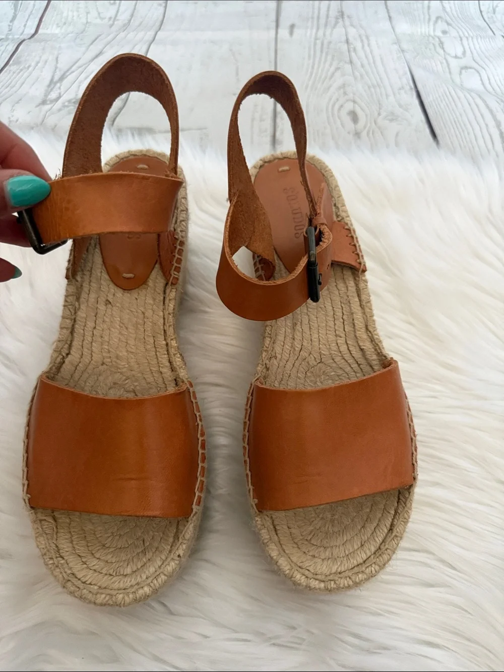 Soludos Tan Leather Espadrille Sandal with Ankle Strap Size 8